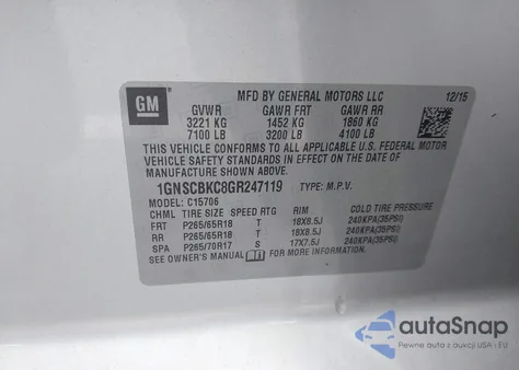 2016 Chevrolet Tahoe Lt from USA, damaged, VIN 1GNSCBKC8GR247119